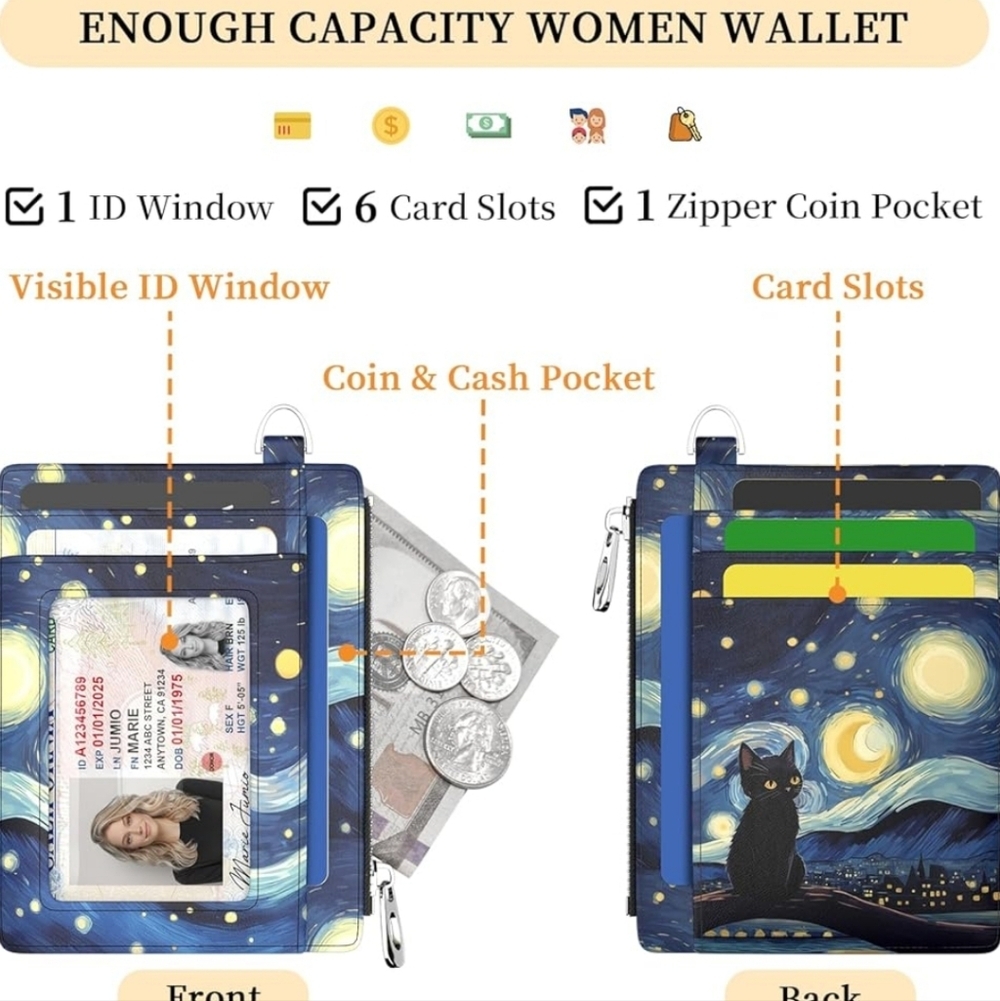 Starry Night Cat Wallet with D-Shackle - Picture 4 of 7